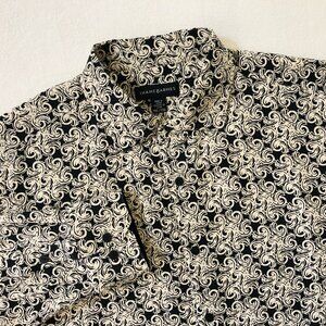 Jhane Barnes Men's Size 2XL 100% Silk Geometric Button Up Long Sleeve Shirt